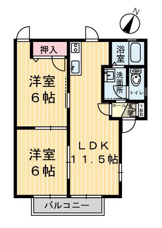 ラフォーレ・ヴェール(2LDK/2階)の間取り写真