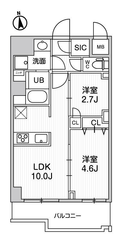 S-RESIDENCE千住大橋BROAD(2LDK/2階)の間取り写真
