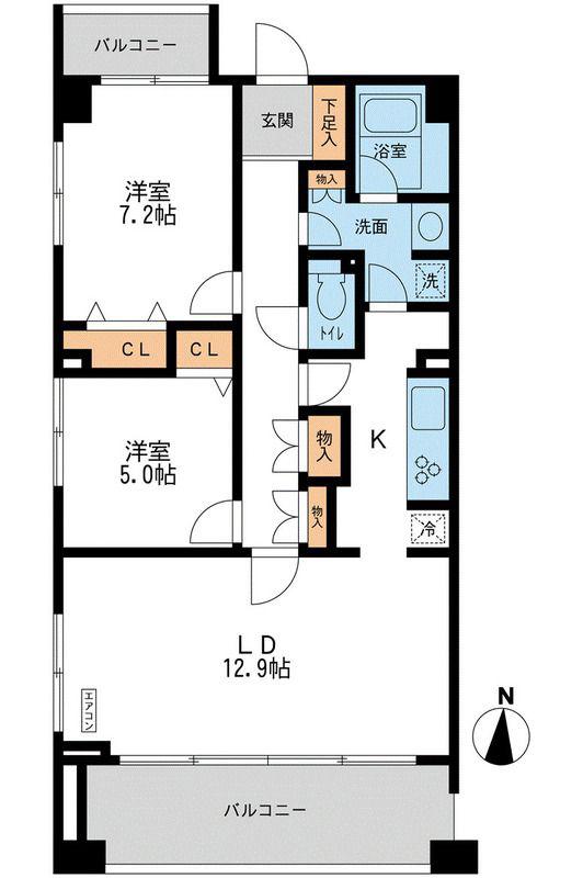 CASSIA横濱ガーデン山(2LDK/1階)の間取り写真