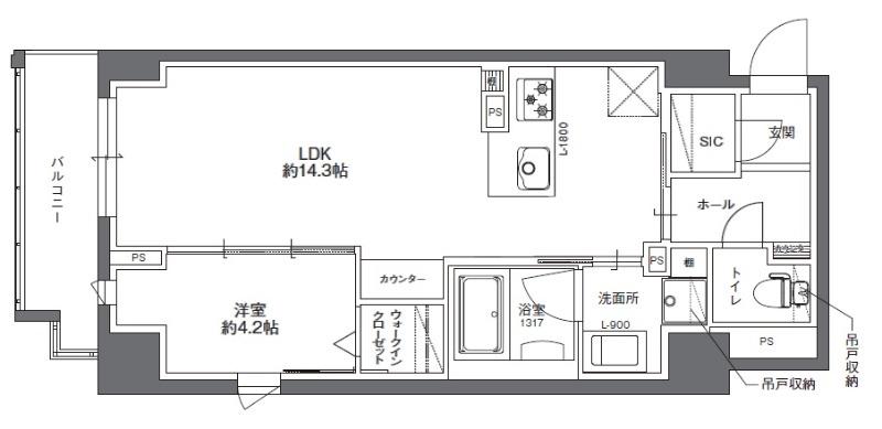 プラシーデンス淡路町(1LDK/10階)の間取り写真