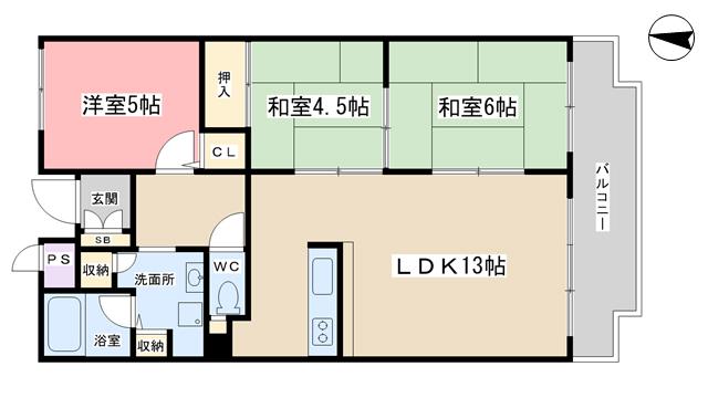 ライオンズマンション山科御陵(3LDK/2階)の間取り写真