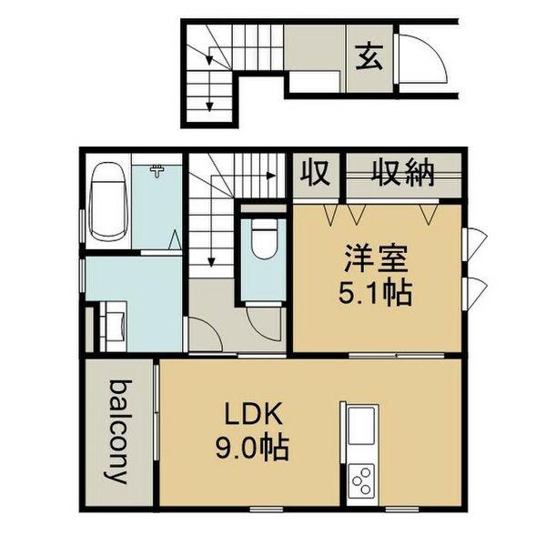 リーブルファイン今伊勢町1号棟(1LDK/2階)の間取り写真