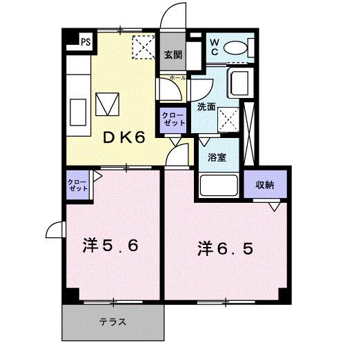ル・クプルI(2DK/1階)の間取り写真