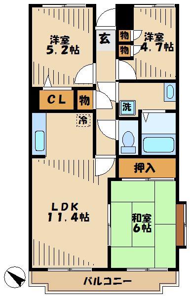 ブライトヒル(3LDK/3階)の間取り写真