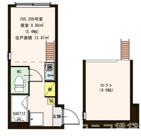 アッシュコート大山(ワンルーム/2階)の間取り写真