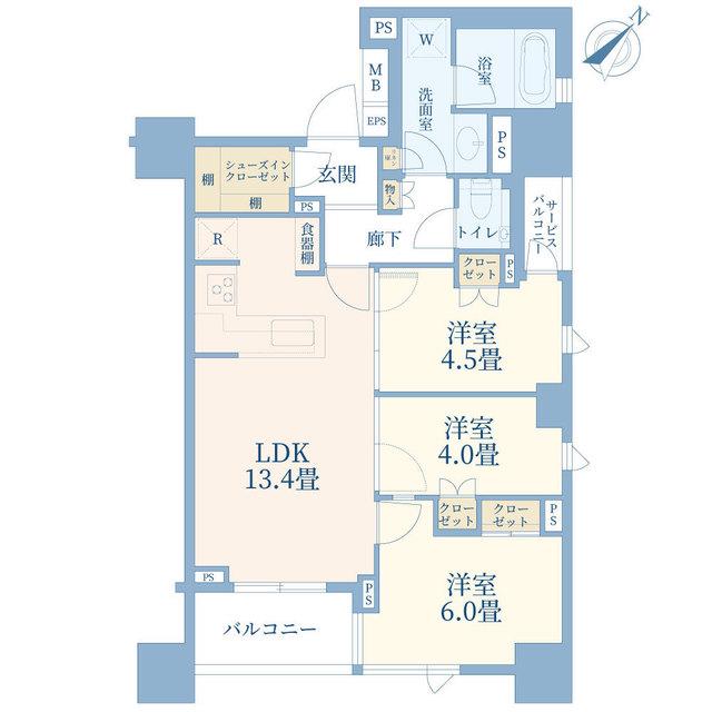レフィール日本橋馬喰町(3LDK/3階)の間取り写真
