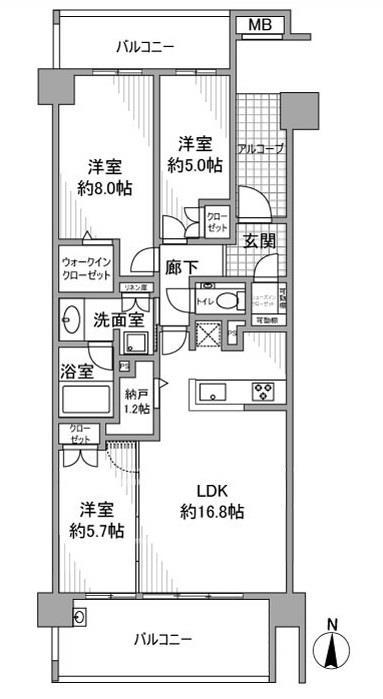 グランドメゾン汐路(3LDK/4階)の間取り写真