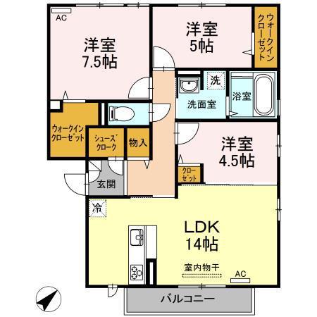 アンジュ小郡(3LDK/3階)の間取り写真