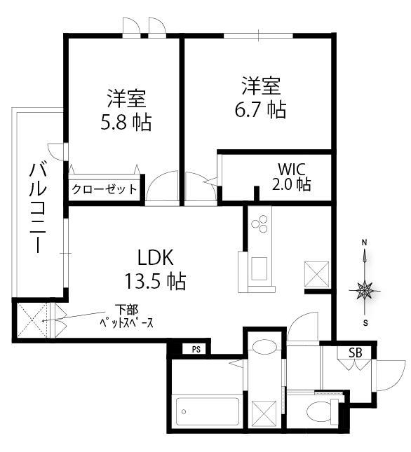 イルボスコ砧公園(2LDK/4階)の間取り写真