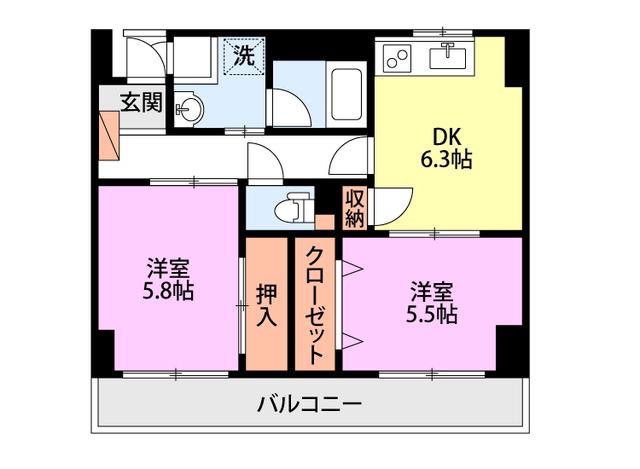 ヴューレジデンス(2DK/4階)の間取り写真