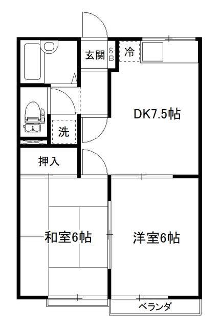 ラベンダーハイツA(2DK/1階)の間取り写真
