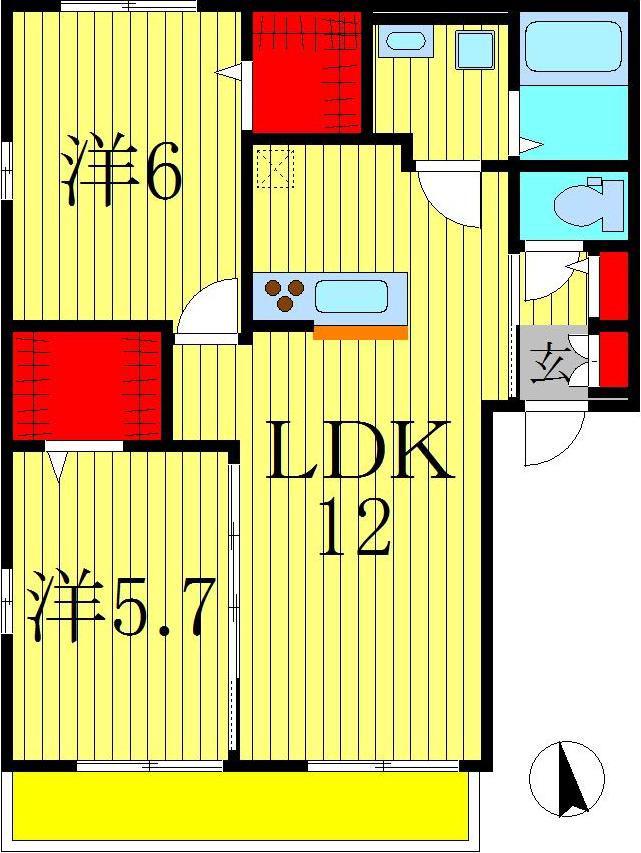 クローバーI(2LDK/1階)の間取り写真