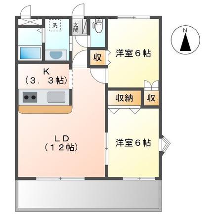 ディアエスタシオン(2LDK/2階)の間取り写真