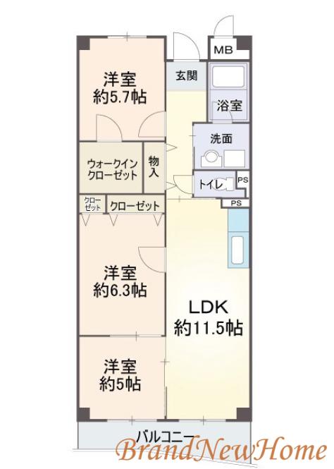 ブリランテ大浜(3LDK/6階)の間取り写真