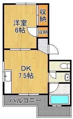 パークハイツ三萩野(1DK/1階)の間取り写真