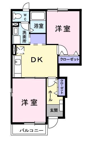 ウエストパーク(2DK/1階)の間取り写真