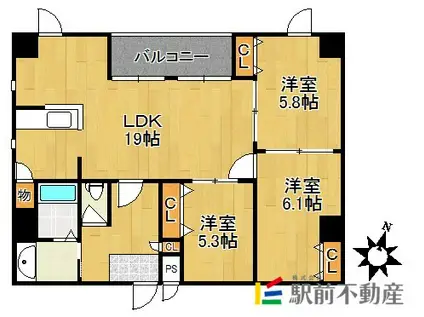 ジェイプレイス東町(3LDK/10階)の間取り写真