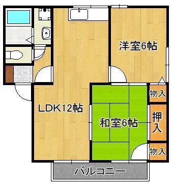 ベラセッテ永犬丸A棟(2LDK/2階)の間取り写真