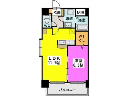 プレジデント正弥久留米駅前(1LDK/4階)の間取り写真