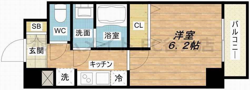 グランデュール鶴橋(1K/6階)の間取り写真