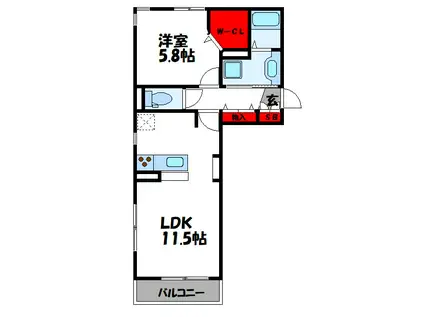フェリーチェ B棟(1LDK/3階)の間取り写真