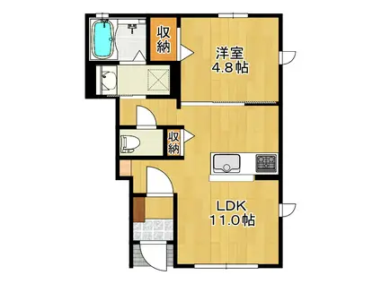 リバーサイド エノキ(1LDK/1階)の間取り写真
