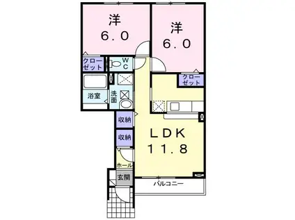 ピーチリーフ(2LDK/1階)の間取り写真