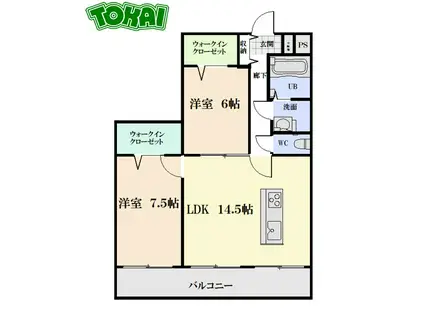 ル・クール(2LDK/2階)の間取り写真