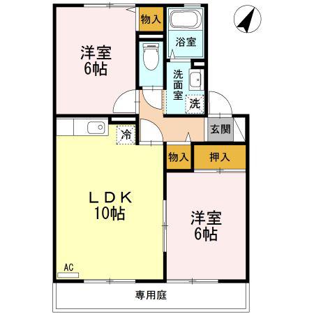 ヴィラフローラII(2LDK/1階)の間取り写真