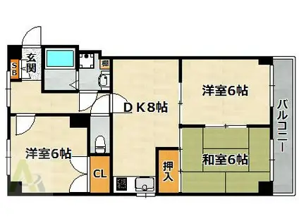 ロイヤルコートナグラ(3DK/3階)の間取り写真