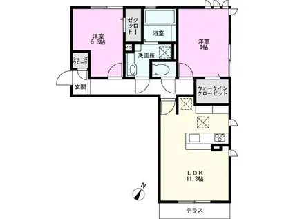 ロイジェントパークスレイクタウンII K(2LDK/1階)の間取り写真