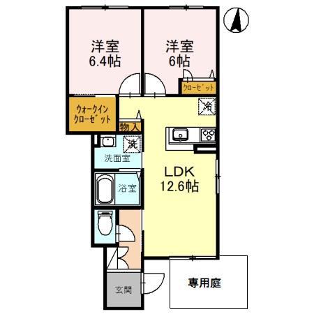サンクイール E棟(2LDK/1階)の間取り写真