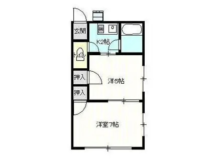 由美ハイツ(2K/2階)の間取り写真