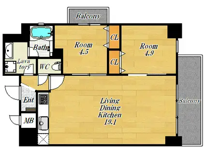 グリュックメゾンF-SAGISAU(2LDK/5階)の間取り写真