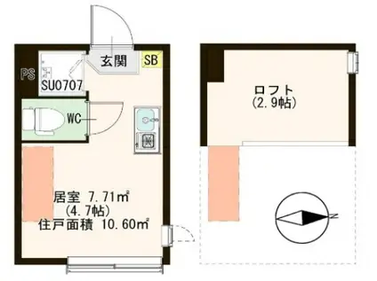 ハーモニーテラス南小岩A(ワンルーム/1階)の間取り写真