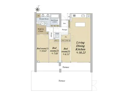 グランドヒルズ三軒茶屋ヒルトップガーデン(3LDK/1階)の間取り写真