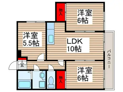 第2パープルハイツ(3LDK/2階)の間取り写真