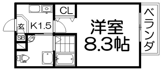 プラディオ交野(1K/8階)の間取り写真