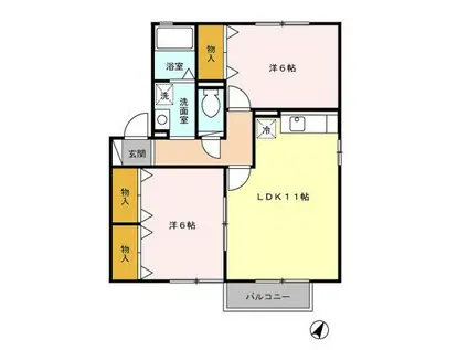 ドミール大口 C棟(2LDK/2階)の間取り写真