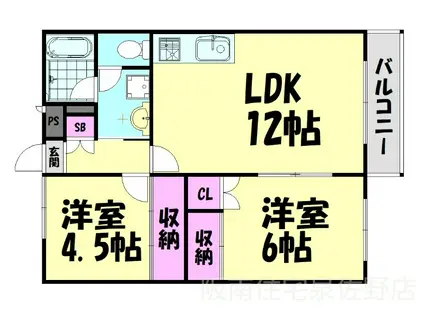 TARIACOOT阪南(2LDK/1階)の間取り写真