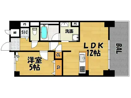 アリエッタ南巽(1LDK/7階)の間取り写真