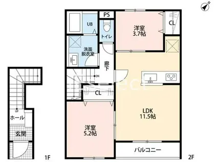 リーブルファイン八千代勝田台(2LDK/2階)の間取り写真
