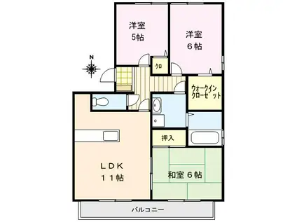 ハウスフリーデII(3LDK/3階)の間取り写真