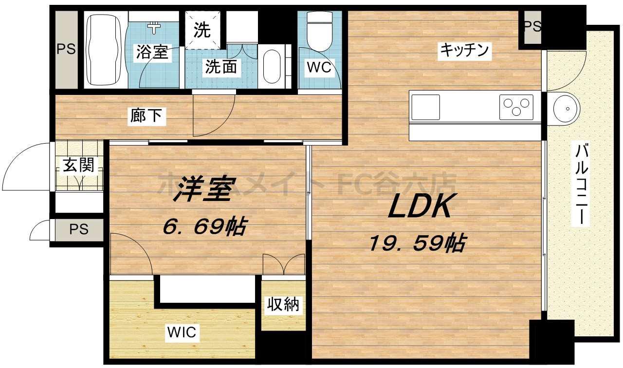 アマデウス北堀江(1LDK/6階)の間取り写真