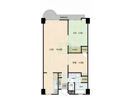 上大岡ハイツ C棟(2LDK/4階)の間取り写真