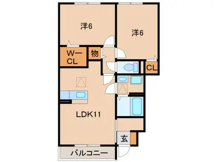 D-ROOM秋月 A棟(2LDK/1階)の間取り写真
