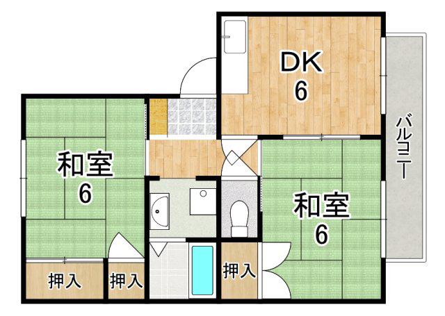 ヴィラージュ堀川A(2DK/2階)の間取り写真