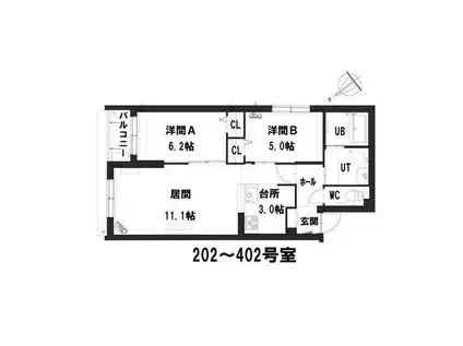 グランメール平和通公園(2LDK/3階)の間取り写真