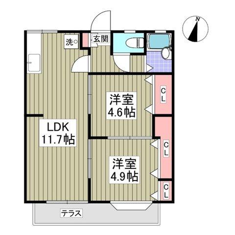 エメラルドハイツ(2LDK/1階)の間取り写真