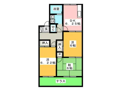 フレグランスNUNAMI B棟(3DK/1階)の間取り写真